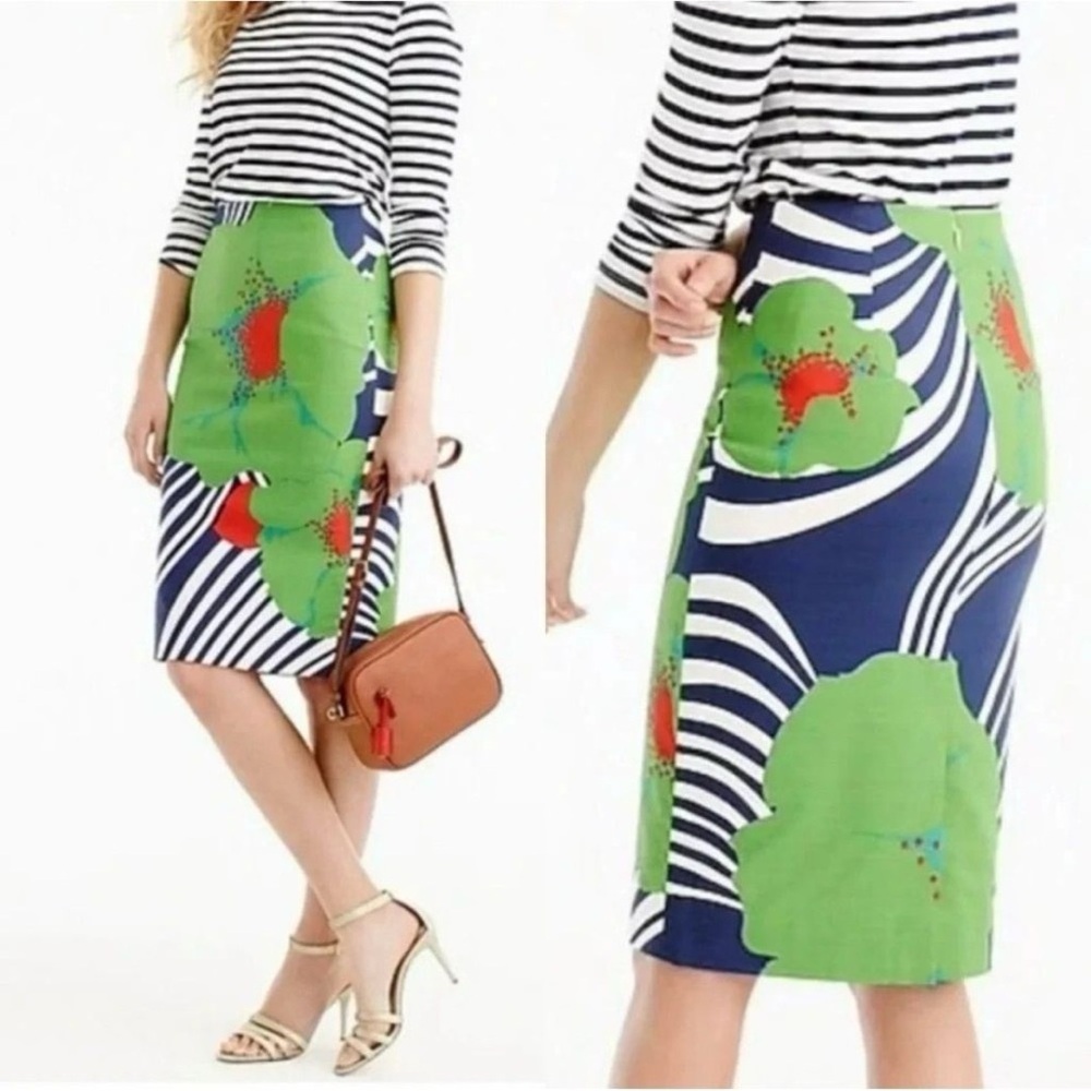 J Crew Floral Print Pencil Skirt - Green and Red